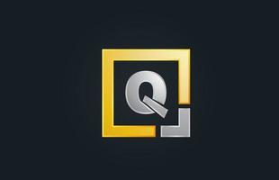 Oro plata metal letra q alfabeto logo diseño icono de negocio vector