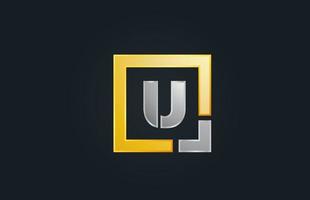 gold silver metal letter U alphabet logo design icon for business vector