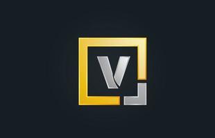 gold silver metal letter V alphabet logo design icon for business vector