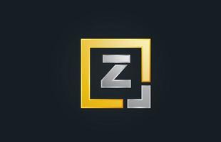 gold silver metal letter Z alphabet logo design icon for business vector