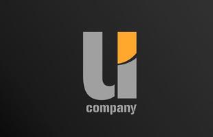 yellow grey letter u alphabet logo design icon for business vector