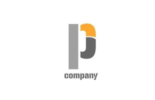 yellow and grey p alphabet logo design icon for business vector