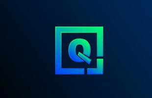 blue green letter Q alphabet logo design icon for business vector