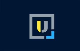 blue yellow letter U alphabet logo design icon for business vector