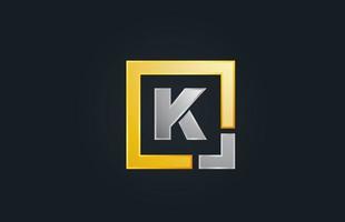 gold silver metal letter K alphabet logo design icon for business vector