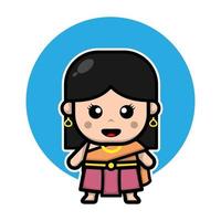 Cute thai girl cartoon character vector