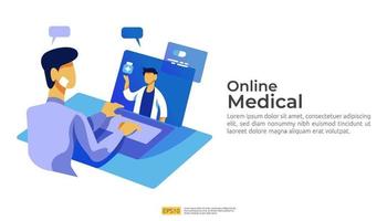Call and chat doctor support concept. online health care service vector