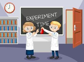 Classroom scene with students wearing laboratory gown vector