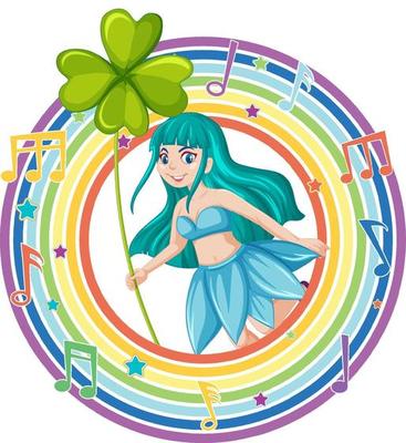 Beautiful fairy in rainbow round frame