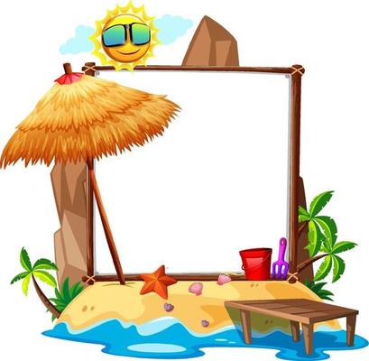 Summer beach theme with blank banner isolated on white background