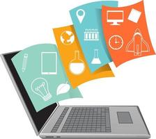 Laptop computer with academic icon on white background vector