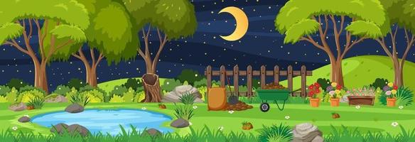 Garden at night time horizontal scene vector