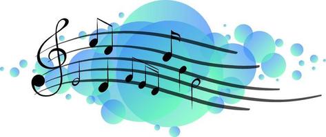 Musical melody symbols on bright blue splotch