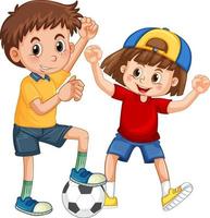 Two kids playing football cartoon character vector