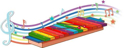 xilófono con símbolos de melodía en la onda del arco iris vector