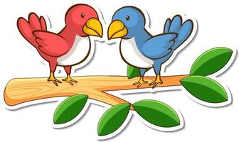 Two birds standing on a branch sticker vector