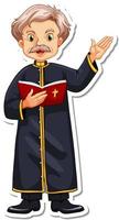 Cartoon character of priest reading bible sticker vector