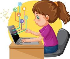 A girl using laptop computer for distance learning online vector