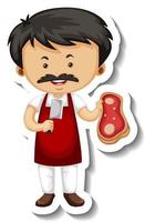 Sticker template with a meat seller man cartoon character isolated vector