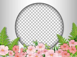 Round frame  with pink flower field template vector