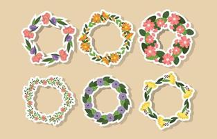 Hand Drawn Floral Wreath Sticker Collection vector