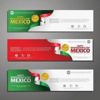 feliz día de la independencia de méxico banner y conjunto de fondo vector