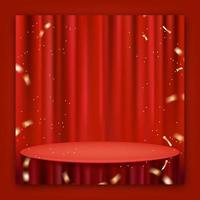 cortina roja realista y mantel para promoción de publicaciones en redes sociales vector