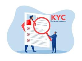 kyc o conozca a su cliente con negocio verificando la identidad vector