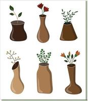 set of brown vase decotation vector