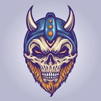 cabeza de calavera vikinga con casco de cuerno vector