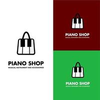 icono de plantilla de logotipo de tienda de piano, piano con concepto de diseño de logotipo de bolsa vector