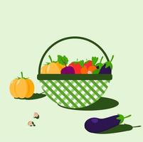 Vegetable basket with cartoon style vector illustration