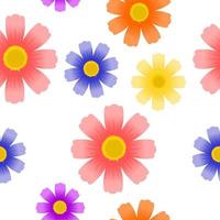 Seamless pattern of colorful cosmos flowers with white background vector