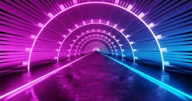 3D-rendering roze en blauwe neon tunnel achtergrond. video