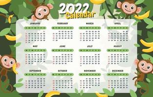 lindo calendario temático de mono de la jungla y plátano vector