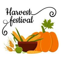 Harvest festival with text and vegetables. vector