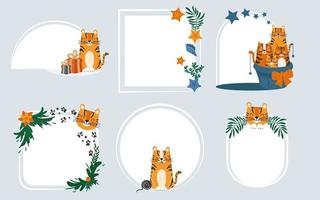 A set of leaflets for notes with cute cartoon tigers vector