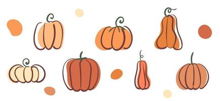 Set of stylized decorative pumpkins drawn vector