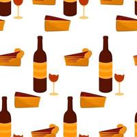 Seamless alcoholic pattern with glass of red wine and a piece of cake vector