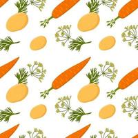 Seamless vegetable pattern with potatoes, dill and carrots vector