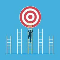 Businessman climbing ladder to target for career and success symbol vector