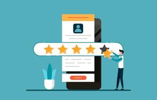 A man giving five stars for feedback and review concept. illustration. vector