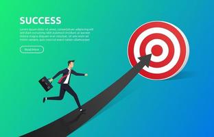 Businessman running on arrow to achieve the target for Success. vector