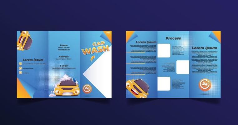 trifold brochure for car wash with car cartoon