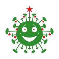 Green cartoon coronavirus bacteria with red christmas tree balls vector