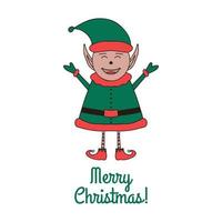 Christmas greeting card with cute Elf on white background. vector