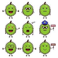 set of cute durian character icon vector