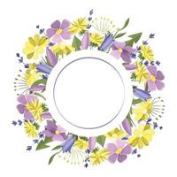 Round frame made of meadow flowers. An empty space for the text. vector