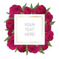 Square frame made of peony flowers. An empty space for the text. vector