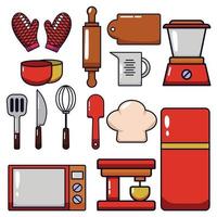 Kitchen tools and appliances. Cute illustration with isolated cooking  objects in vector format. Kitchen utensils collection. Stock Vector